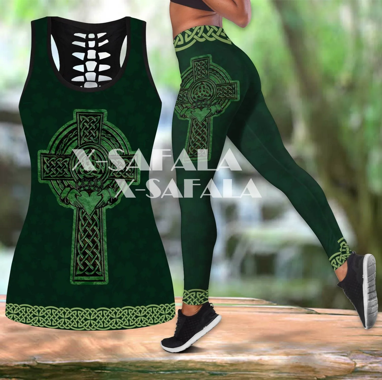 

Комплект для йоги из двух предметов на День Св. Патрика, женский жилет с 3D принтом, ажурная майка, леггинсы с высокой талией, летняя повседнев...