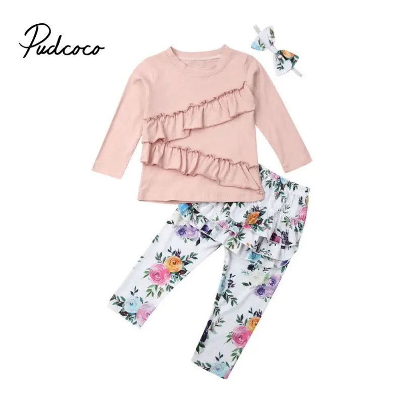 3 шт. Детский комплект из футболки и брюк с оборками|Комплекты одежды для девочек|