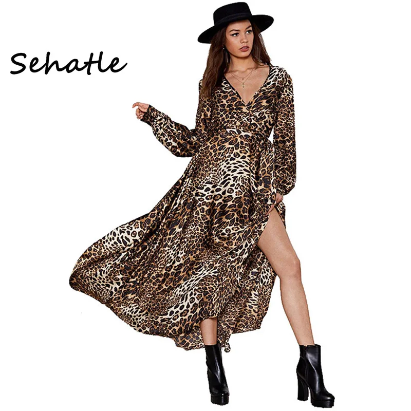 Женское платье с леопардовым принтом Sehatle повседневное пляжное средней длины