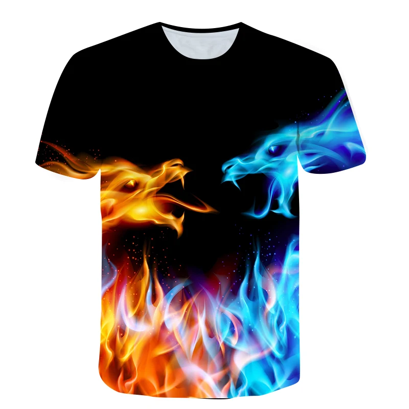 

New Summer Kids tshirts Flame Digital printing T-shirt 3D Round Neck Short Sleeve Tee for Boys and Girls Cool Children's Clothes