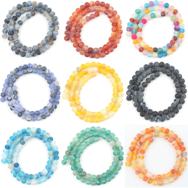 6MM Natural Stone Matte multicolor Cracked Dream Fire Dragon Veins Agates Loose Spacer Beads For Jewelry Making Diy Bracelet 15" |