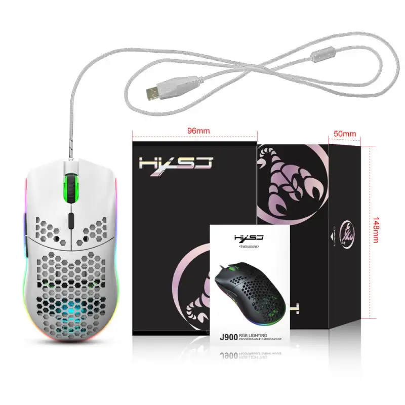 

HXSJ J900 USB Wired Gaming Mouse RGB Gamer Mice 6400DPI Six Level Adjustable DPI Honeycomb Mouse For Notebook Laptop PC Mice