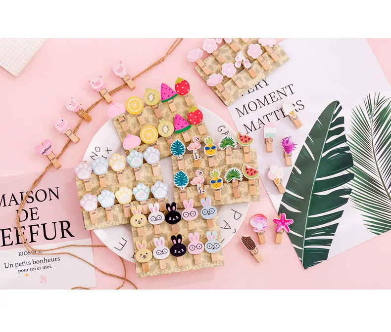 8/10/12 Pcs Mini Natural Wooden Photo Clips Christmas Snowman Duck Heart Owl shaped Clips Clothespin Craft Decoration Clips Pegs