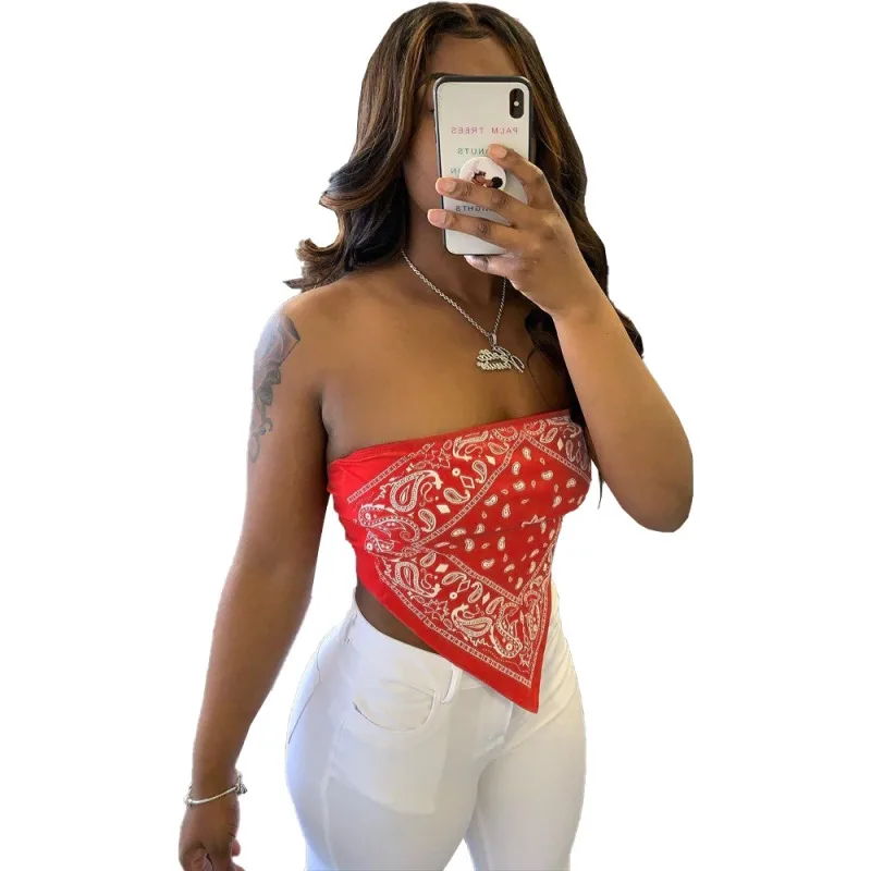 

Cute Sexy Graphic Bandana Crop Top Women Clothing 2021 Summer Plus Size Women Off Shoulder Backless Tank Tops