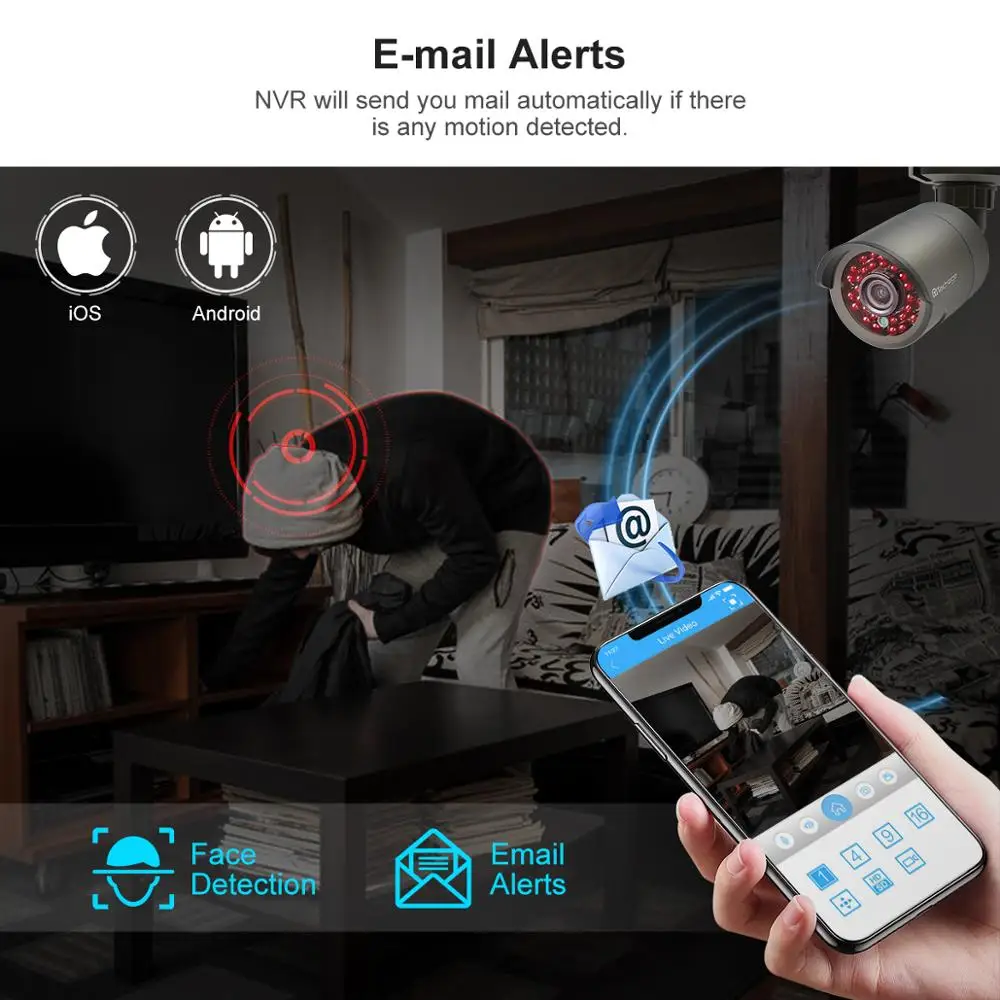 Камера Наружного видеонаблюдения Techage 8 каналов 2 МП H.265 HD POE NVR 1080P|Система