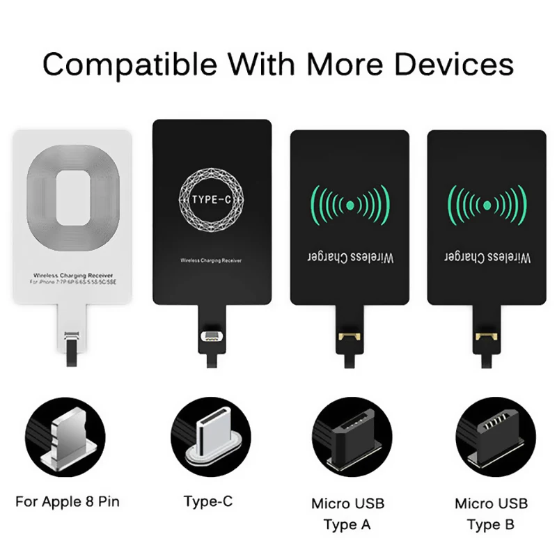 Qi Беспроводное зарядное устройство приемник Поддержка Micro USB Type C быстрый