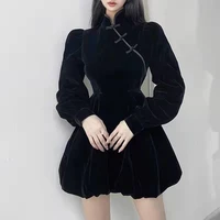 black short chinese skirt improved modern cheongsam dress fashion retro fishtail girl velvet dress chinese cheongsam qipao