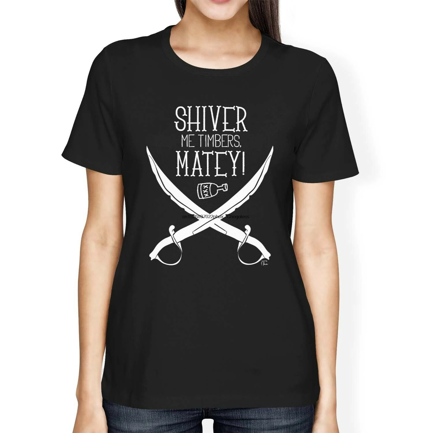 Женская свободная футболка 1Tee Shiver Me Timbers Matey Pirate |