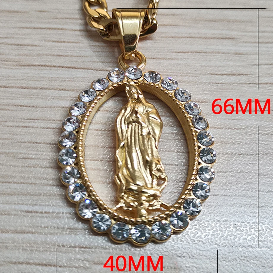 Золотые ожерелья и подвески в стиле хип-хоп Iced Out Big Virgin Mary, цепочка из нержавеющей стали для женщин, христианские ювелирные изделия, Мадонна XL1145
