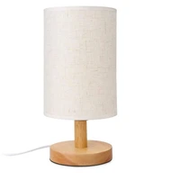 round bedside table lamp nightstand lamp with fabric shade and solid wood for bedroom living room modern office