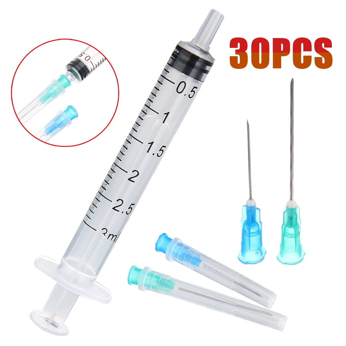 

30pcs/set Plastic Injection Syringe 3ml Green 21G Drawing Needles Blue 23G Injection Needles For Dispensing Adhesives
