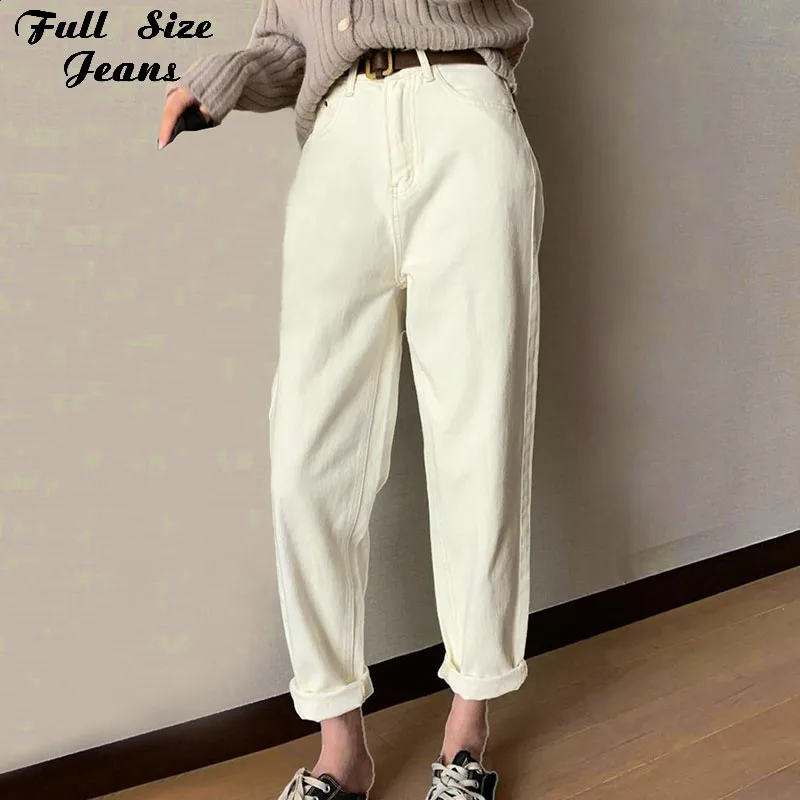 

Plus Size Women White Harem Jeans Pants 5XL High Waist Boyfriend Harajuku Loose Denim Pant Street Casual Female Buttons Trousers