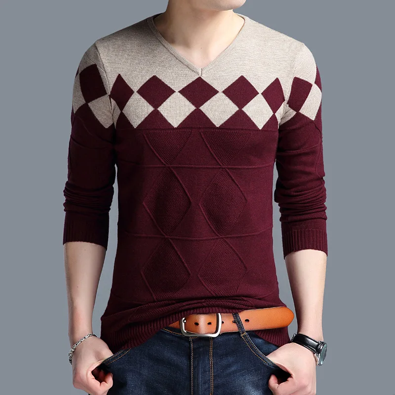 

Новый осенний мужской свитер YUSHU, повседневный мужской пуловер, вязаная одежда с геометрическим рисунком, приталенная брендовая одежда