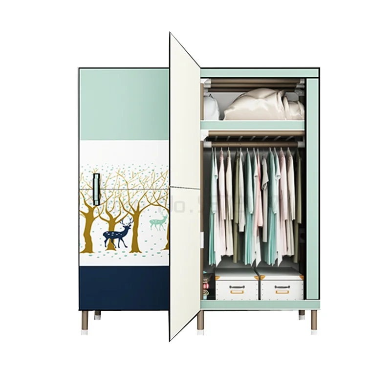 

Wardrobe simple cloth wardrobe steel pipe thickened rental room hanging wardrobe with simple all steel frame