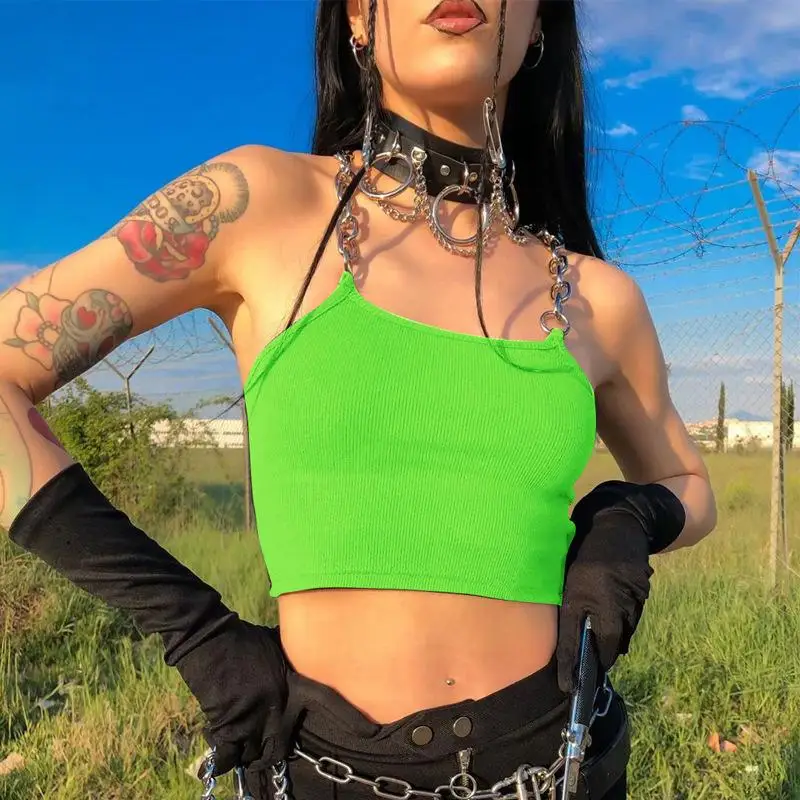 European and American Popular 2020 Summer Women's New Iron Chain Strap Navel Vest Short