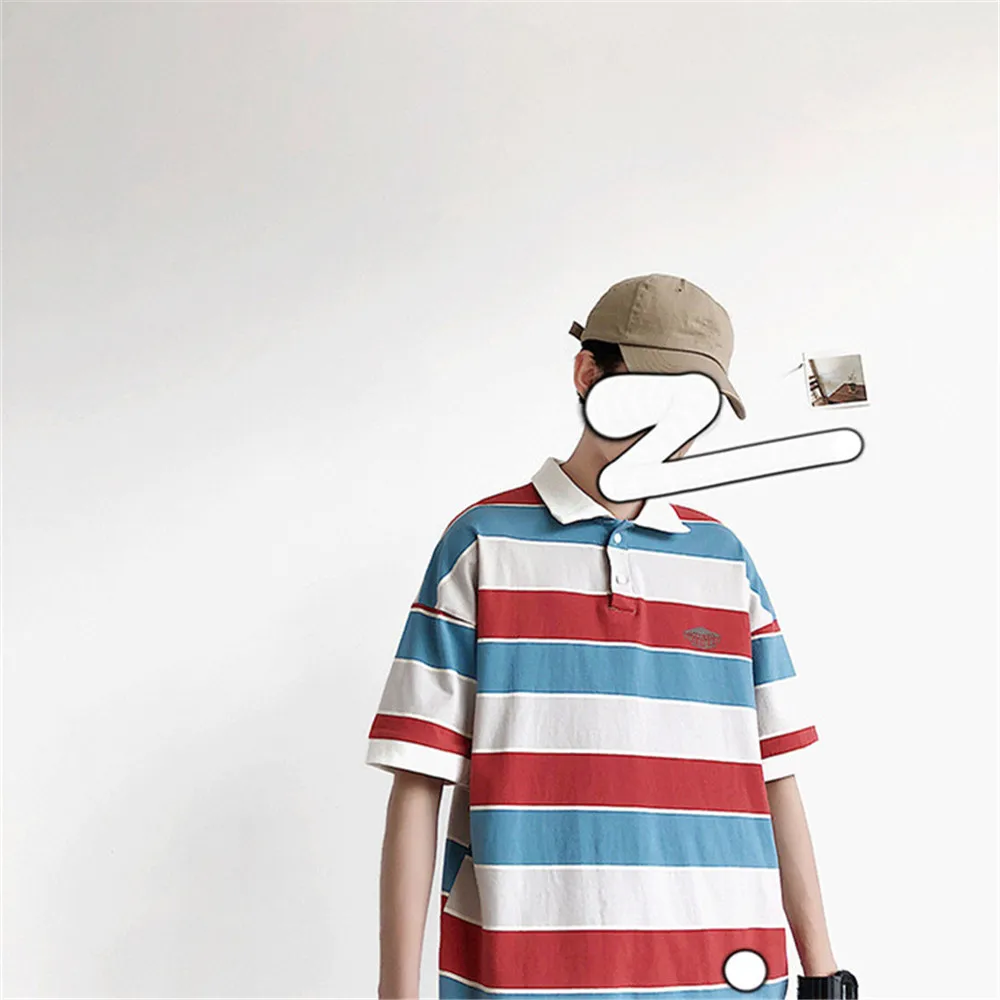 

Fashionable 2020 Men's Summer Tops Striped Print Polo Shirts For Male Hip Hop Casual Short Sleeves Man Casual Shirts Clothes
