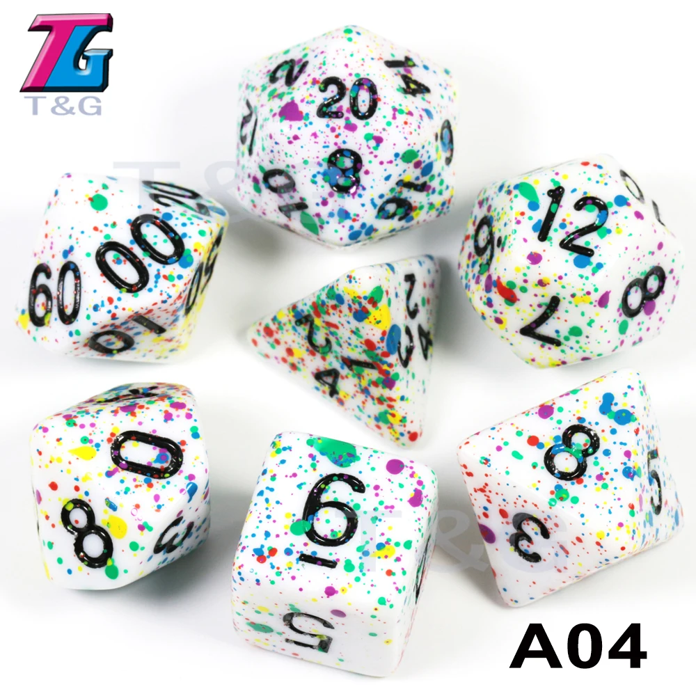 A04 7 шт./компл. многогранные TRPG игры для подземелий драконов непрозрачные D4-D20 многогранные кости Поп для настольной игры - Цвет: A04
