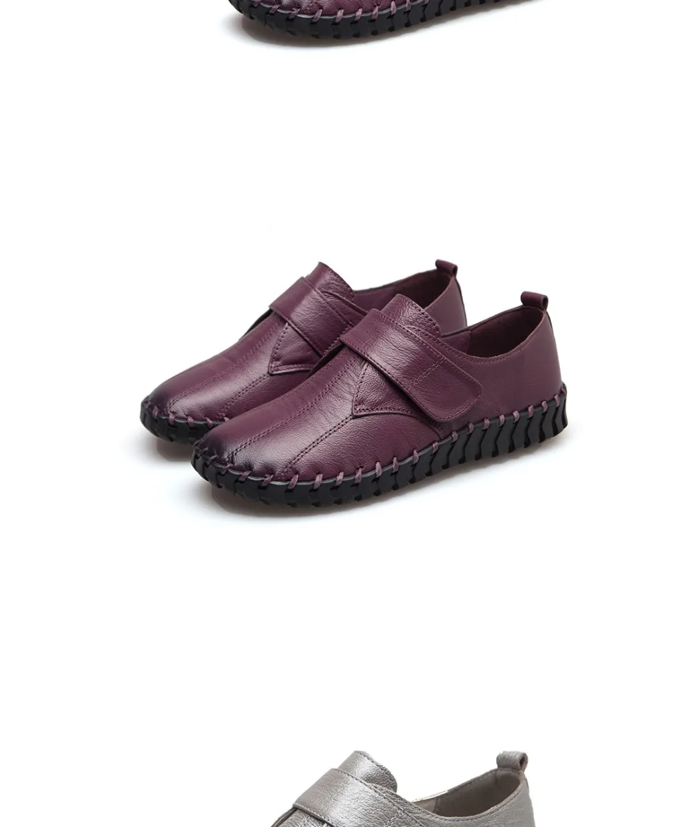 Spring Ladies Genuine Leather Handmade Shoes Women Hook&Loop Flat Shoes Women Autumn Soft Loafers Flats