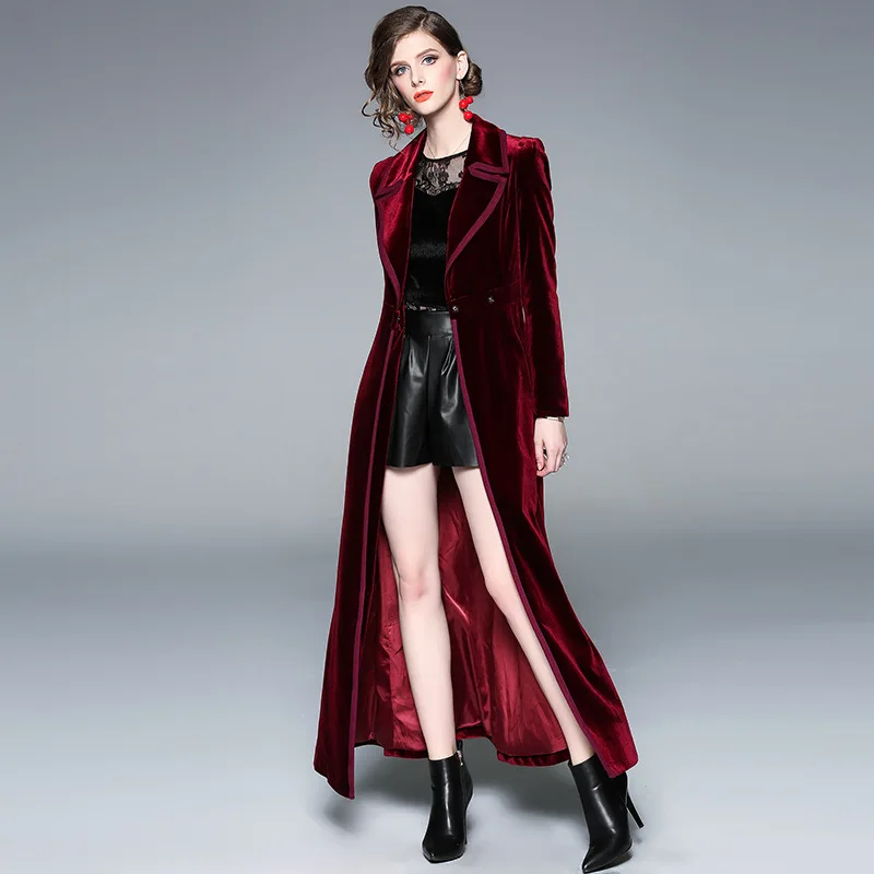

Fashion Burgundy Sleeves New Trendy Fall Winter Sweet Long Dresses Overcoat Slim Casual Trench Coat For Women With Pocket