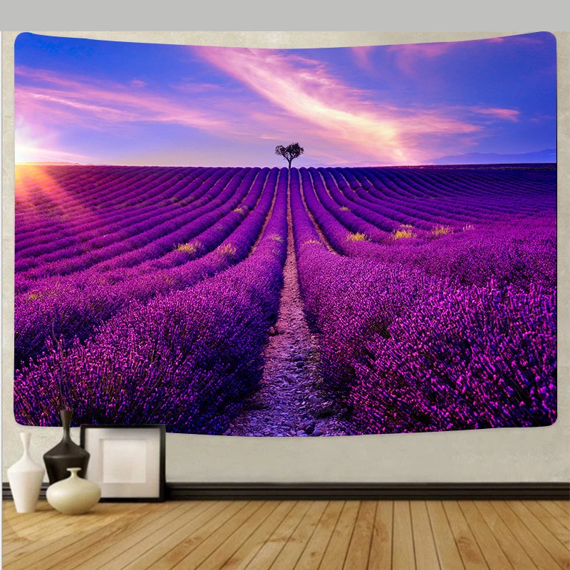 

Фиолетовый цветочный гобелен, гобелен, настенное одеяло, украшение на стену, настенный ковер с природным ландшафтом
