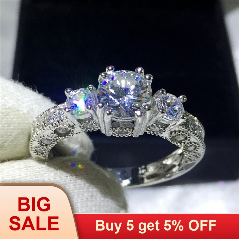 Роскошное женское белое обручальное кольцо из стерлингового серебра 925 пробы с