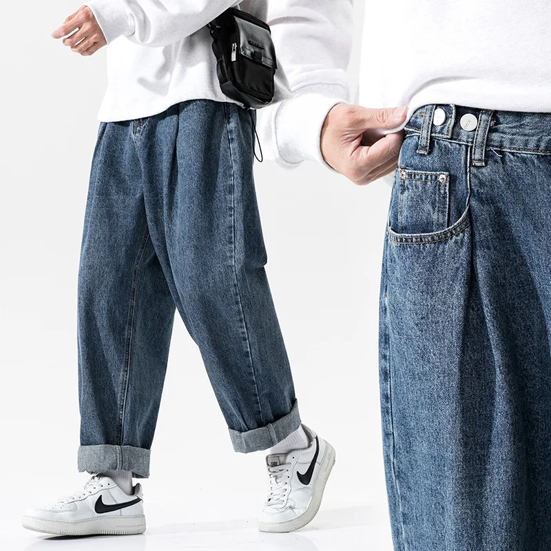 

Осенние Новые мужские джинсы в гонконгском стиле, американские прямые широкие джинсы, Молодежные повседневные свободные джинсы