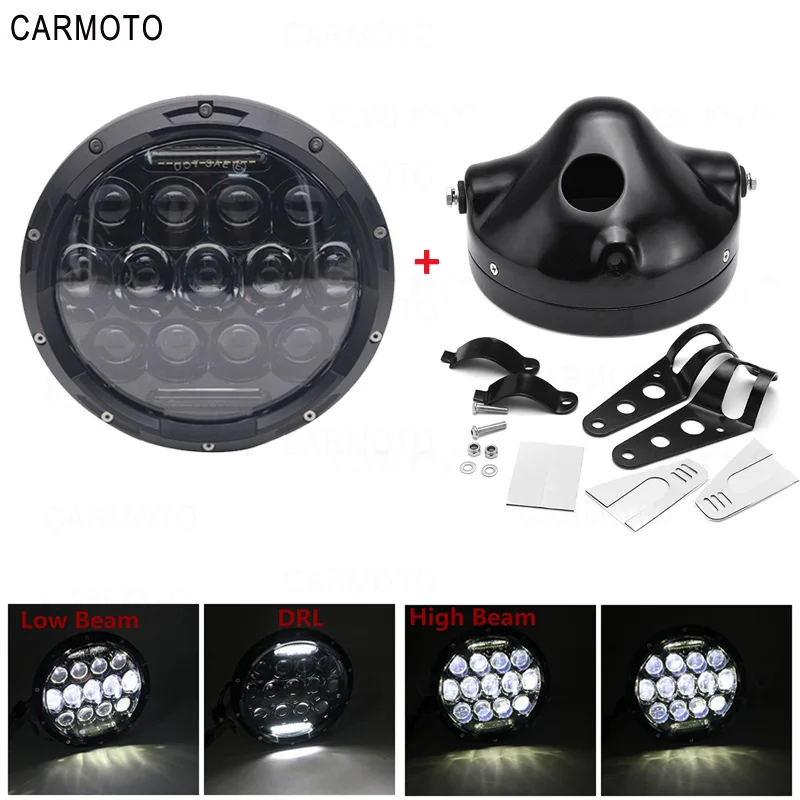 1pcs 7 Inch DOT SAE E9 Motorcycle Headlamp with angle eye Led Headlight 7inch housing bucket trim ring for Touring Electra Glide