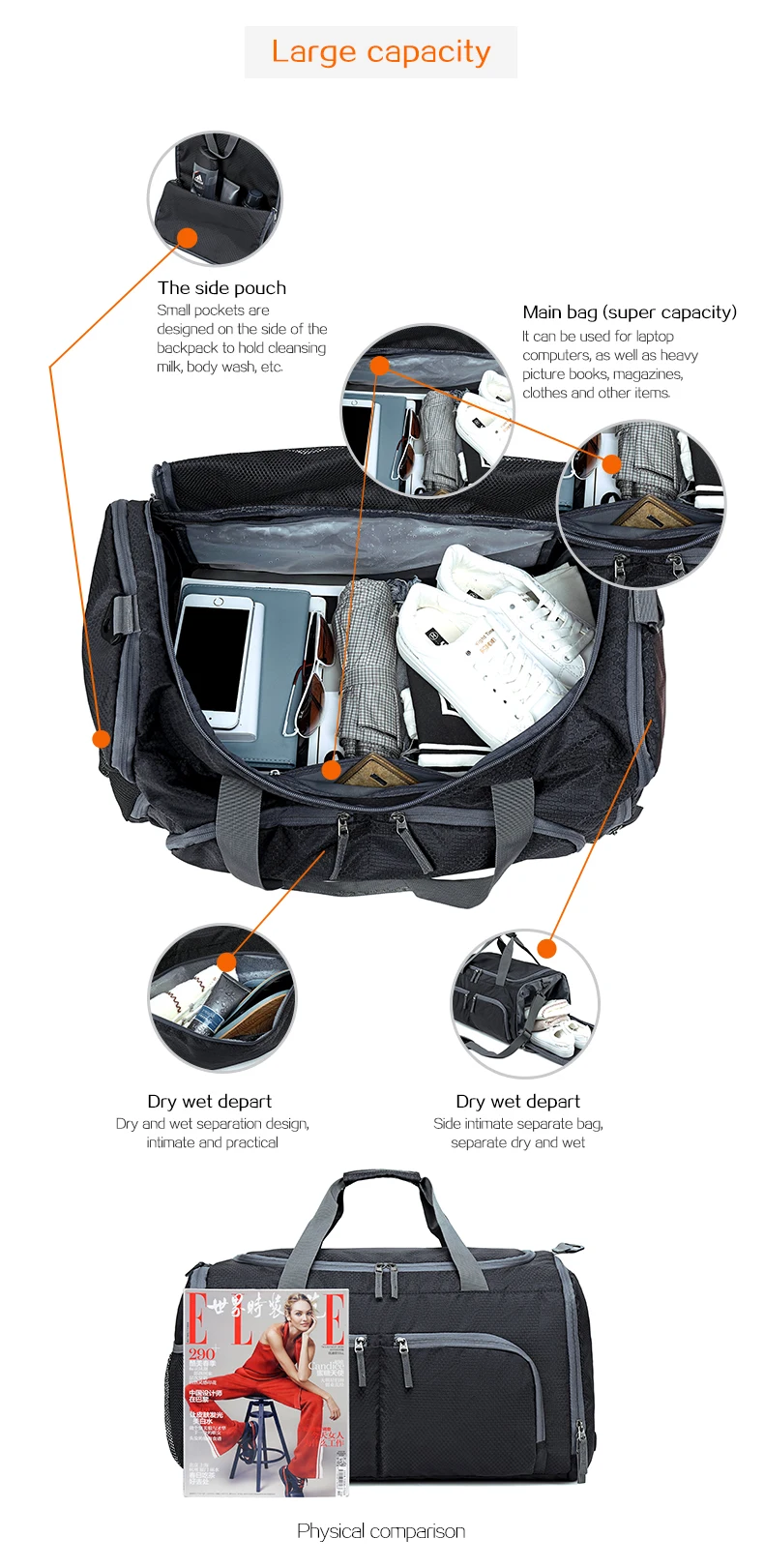Складная легкая сумка для тренажерного зала многофункциональные мужские