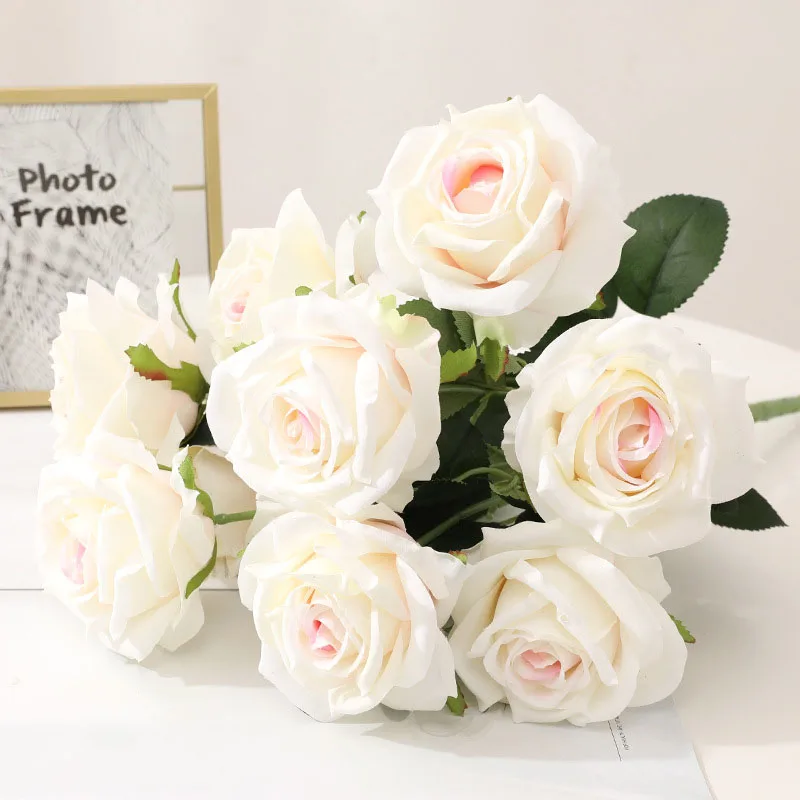 

Simulation of 10 Heads Rose Bouquets Artificial Flowers for Home Decoration Wedding Bridal Holding Bouquet Roses Fake Flowers