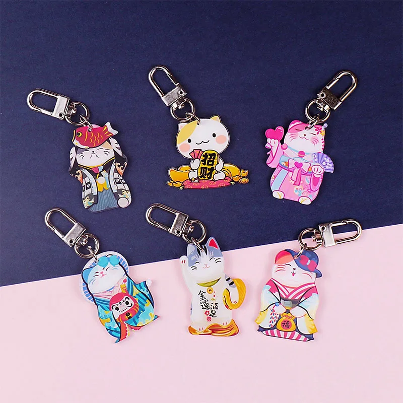 Lovely Japanese Pop Maneki Neko Acrylic Key Chain Fuyun Cat Bag Pendant Keychain Cute Practical Little Gift Keyring Gift maneki трусики chibi neko xl от
