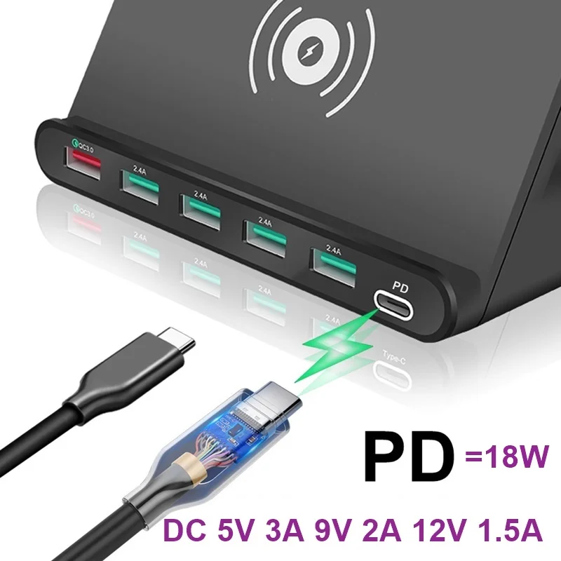 Tongdaytech 60 Вт Мульти USB быстрая зарядка Быстрая QC3.0 зарядное устройство Inalambrico