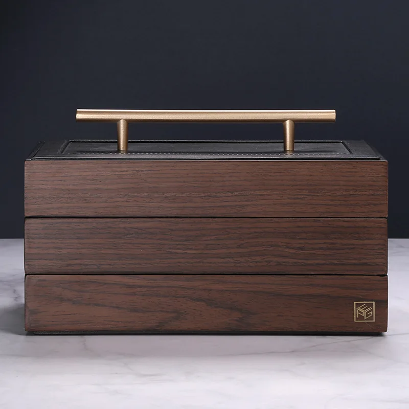 

New chinese style large capacity jewelry box antique wooden high grade storage three layer princess storage organizer wooden box