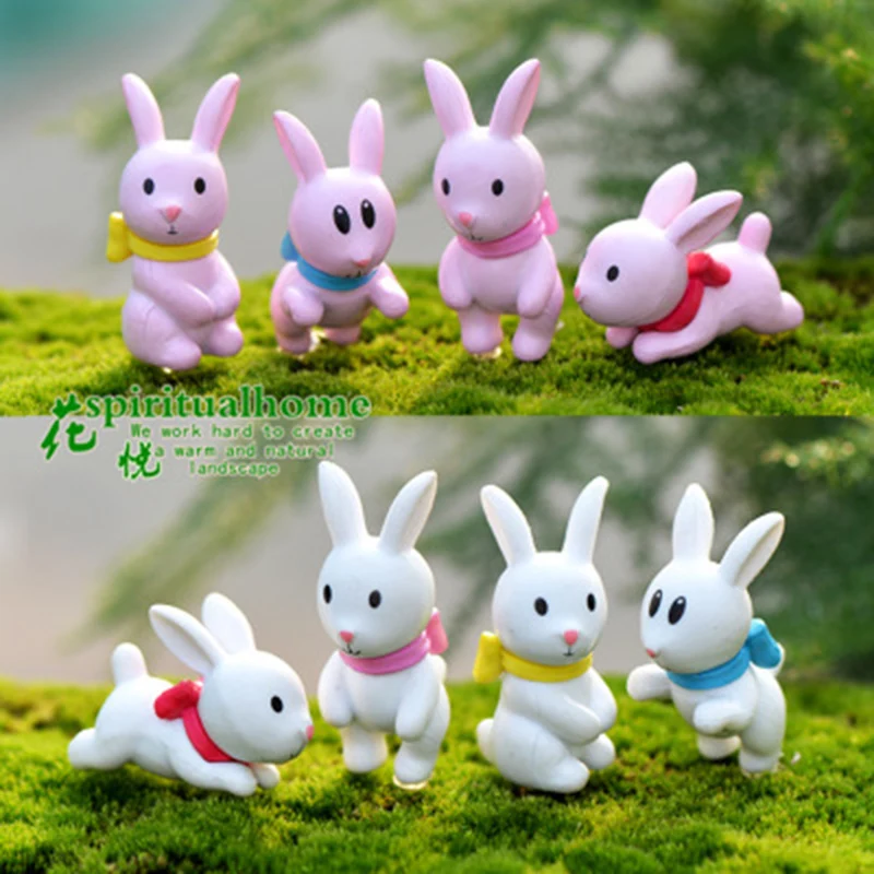 Милый белый розовый кролик заяц Кони Лапин Луг прерий Китай маленькая статуя