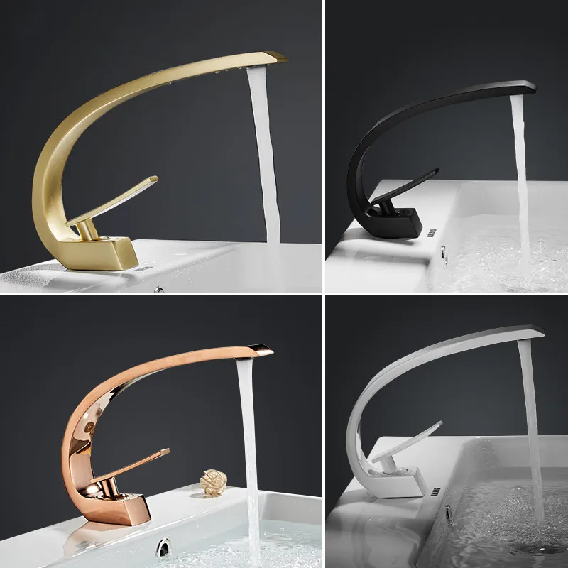 

Bathroom Basin Brass Sink Mixer Faucets Hot & Cold Single Handle Creative Deck Mounted Lavatory Crane Tap Brushed Gold/Chrome