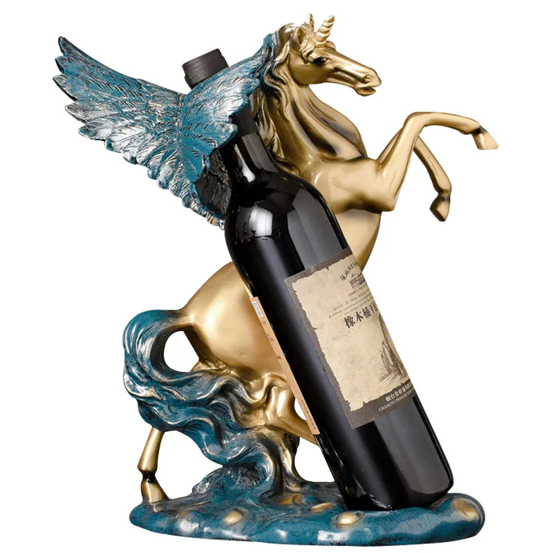 

Fairy Horse Modern Sculpture Desktop Decoration Ornaments Luxurious Wine Rack Whie Holder Office Living Room Decoration Crafts