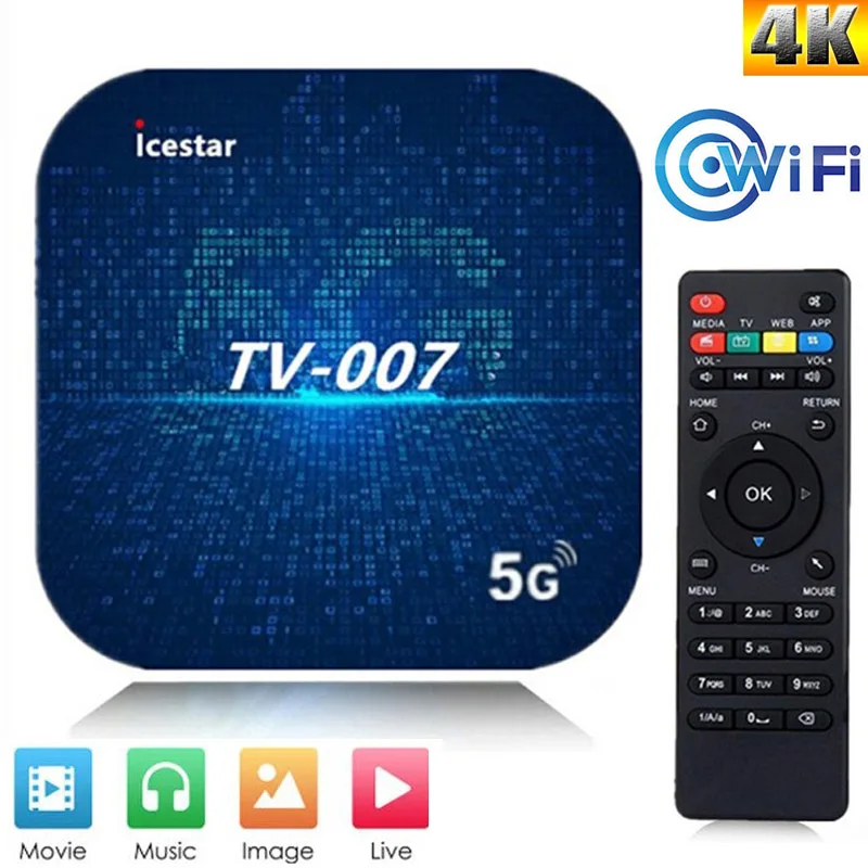 

HD 4K TV Box Wireless Wifi Quad Core Network TV007 5G Smart HDMI-compatible Digital TV Set-top Box 16GB/32GB BT4.0 Media Player