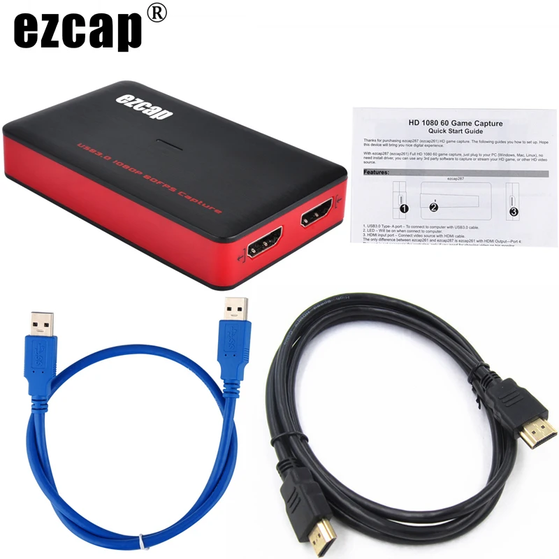 

Ezcap 261 1080P 60 кадров в секунду, карта захвата аудио-и видеосъемки для телефона, iOS, HD-камеры, коробка для записи, HDMI-USB 3,0, пластина для прямой тран...