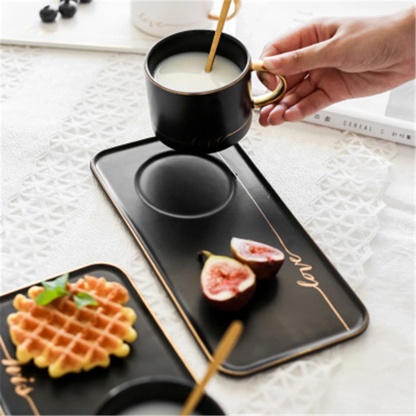 Набор американских креативных кофейных чашек с блюдцем керамика золотого цвета