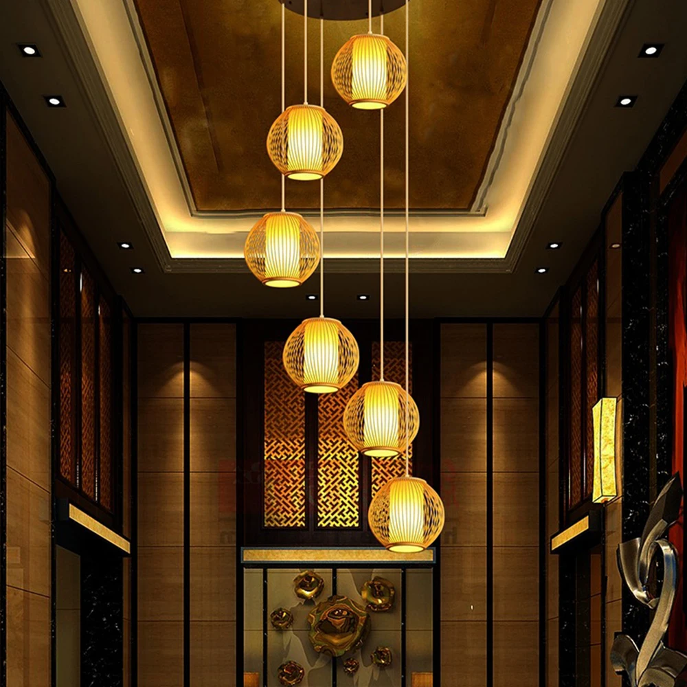 E27 moden chandelier Staircase Loft Villa creative American Bamboo Cage attic pick high living room restaurant decoration lamps | Освещение