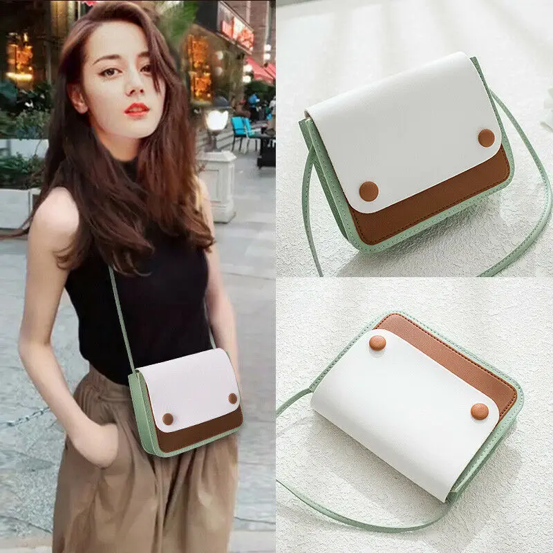 1PC Contrast color Leather Crossbody Bags For Women Travel Handbag Fashion Simple Shoulder Messenger Bag Ladies Cross Body | Багаж и сумки