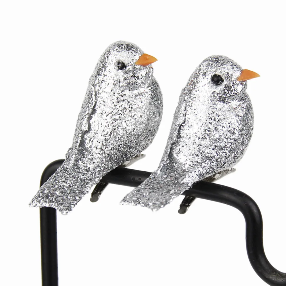 

DIY Christmas Glitter Bird Gift Christmas Decorations Tree Decor Artificial Ornament Clips Simulation Foam Birds 12PCS Silver