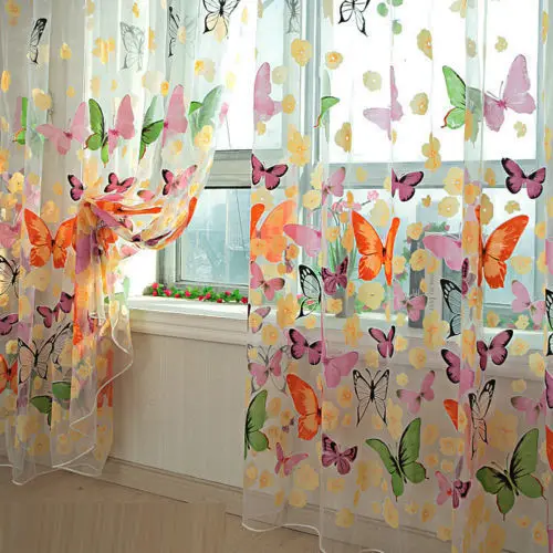 

Hot selling 200cm x 100 cm Butterfly Print Sheer Window Panel Curtains Room Divider New for living room bedroom Kitchen Room