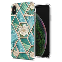 plating geometric painted marble flower phone case for iphone 11 12 pro max mini xs max x xr 8 7 plus se 2020 pc hard cover case