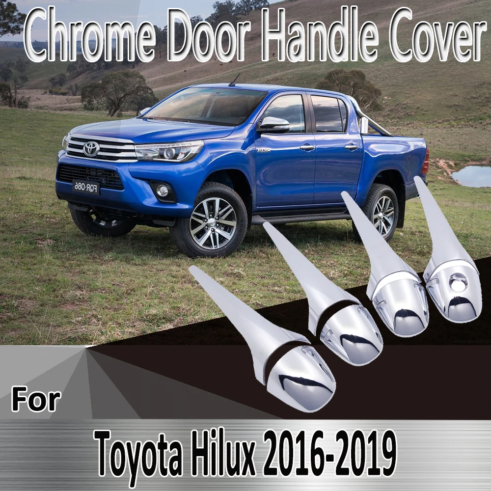 for Toyota Hilux TruckMasters OX AN120 AN130 2016~2019 Styling Stickers Decoration Chrome Door Handle Cover Refit Car Accessorie