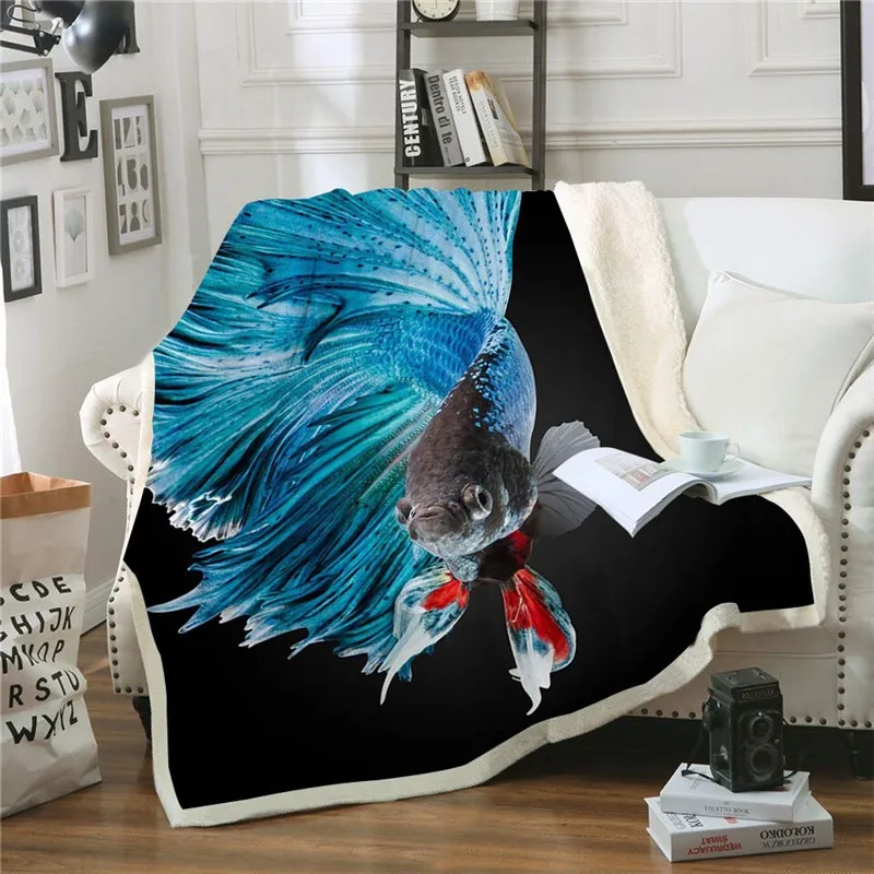 Мягкое Флисовое одеяло из шерпы плюшевое в виде рыбок и животных модное домашнее