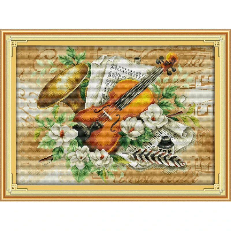 

Everlasting Love Flowers And The Violin Chinese Cross Stitch Kits Ecological Cotton Fabric DIY Christmas Decorations For Home