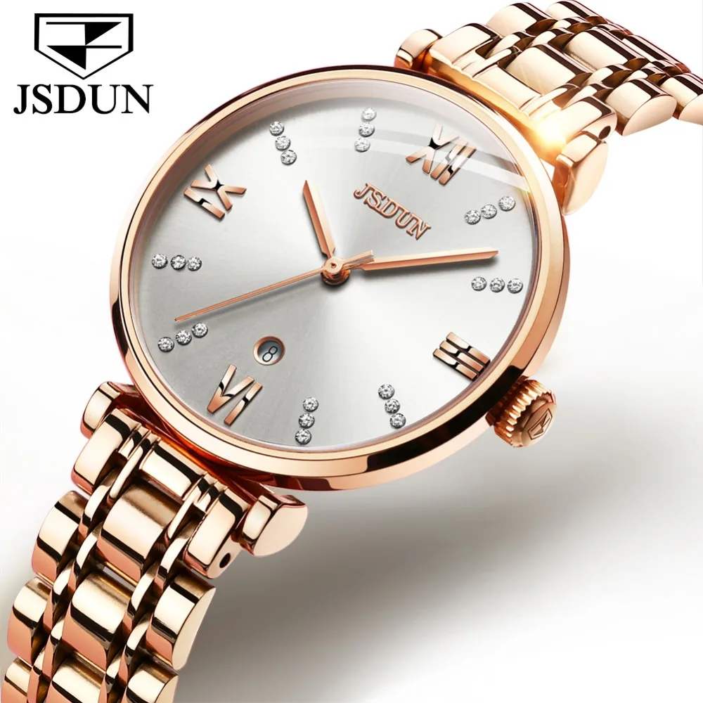 

JSDUN Women Watch Luxury Casual Waterproof Rose Gold Steel Mesh Quartz Watch Fashion Dress Watch