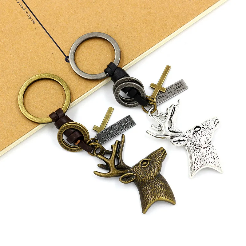 

Creative Christmas Gife Trinket Milu Deer Pendant Keychain Leather Woven Bag Pendant Accessories Car Keys Deer Head Keyring