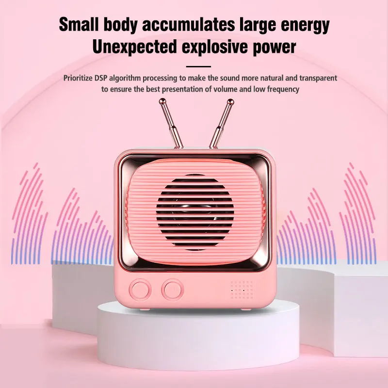 DW02 Bluetooth 5.0 Wireless Speaker with Mic Handfree Portable Retro TV Shape Loudspeaker HIFI 4D Sound Music TF Card | Электроника