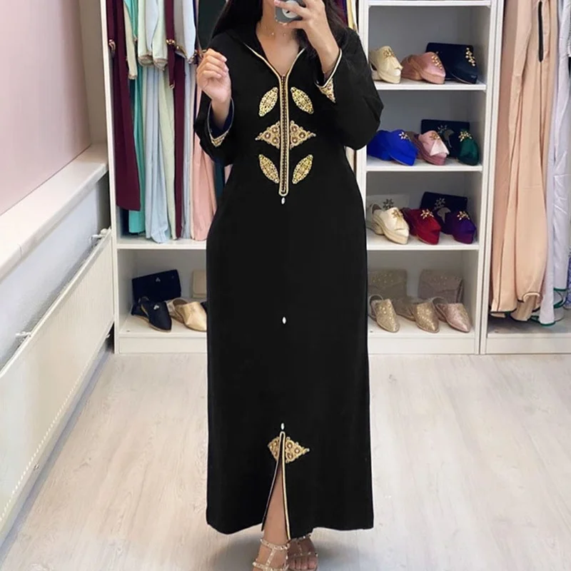 Дубайский хиджаб Печати Элегантное женское платье в винтажном стиле с длинным